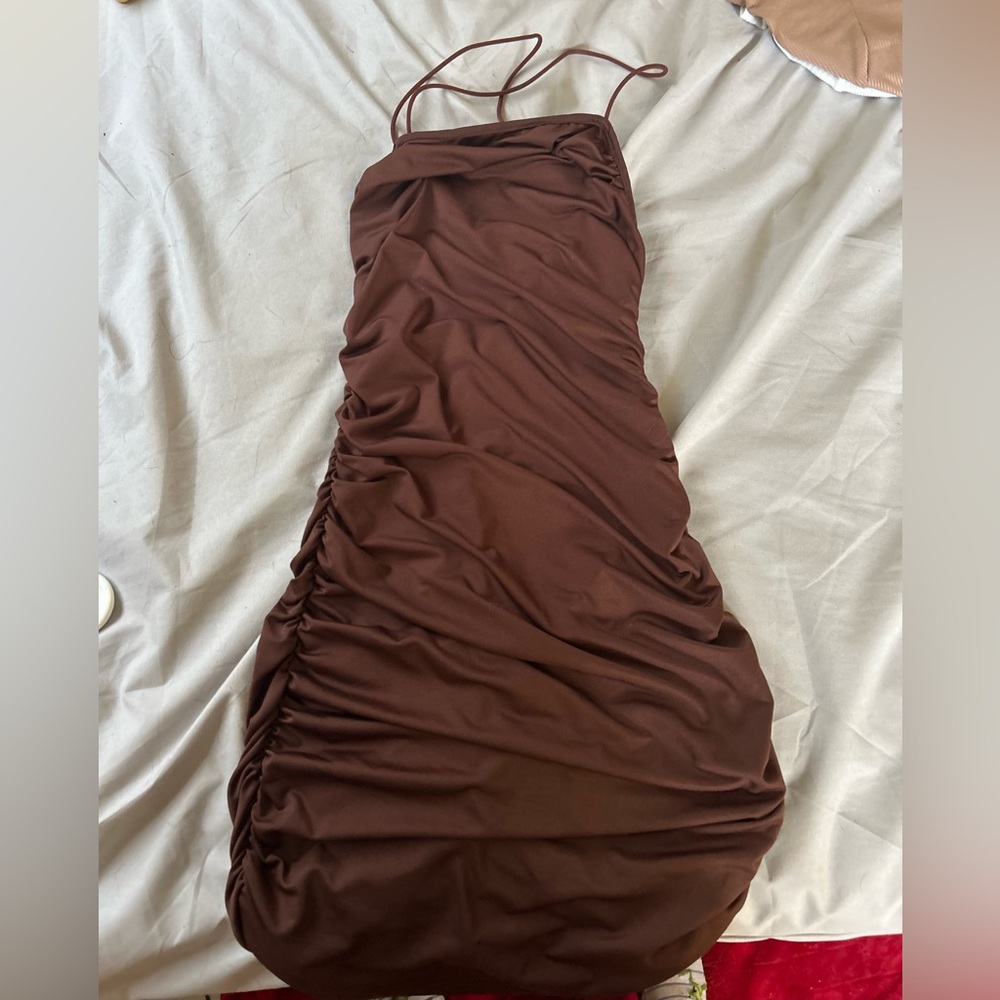 SHEIN brown dress with the scrunch thing on the butt